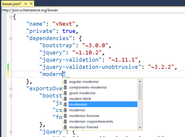 Bower intellisense in Visual Studio 2015